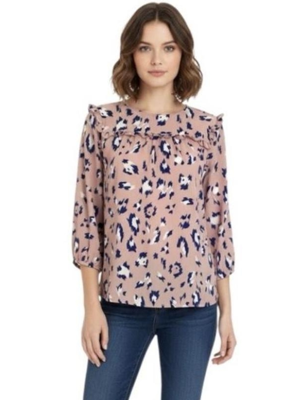 Juicy Couture Pink Leopard Ruffle Yoke Blouse
